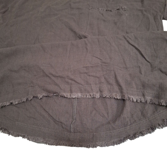Umgee Brown Linen Blend Womens Cuffed Short Sleeve Top Sz Sm Raw Hem Pocket NEW - Picture 6 of 9